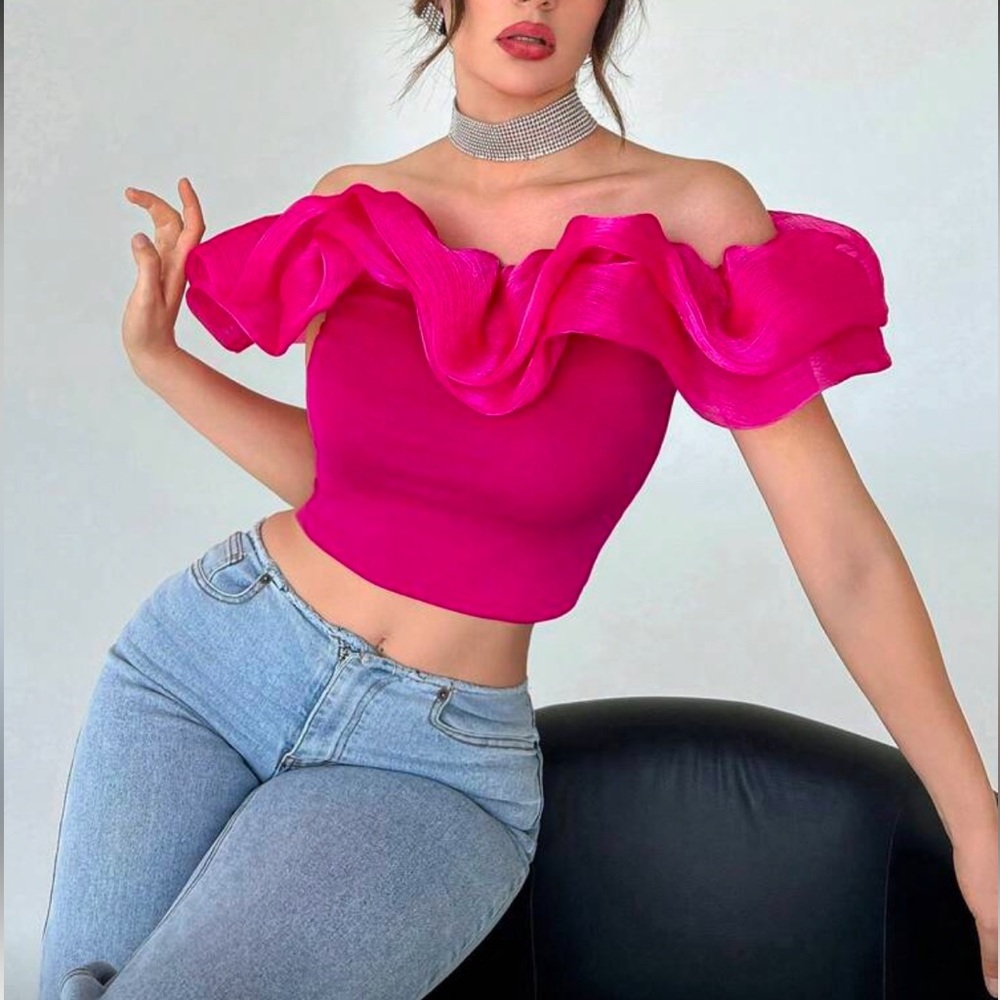 Elegant Hot Pink Off-Shoulder Women's Top